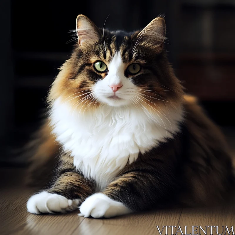 Majestic Fluffy Maine Coon Cat Portrait AI Image