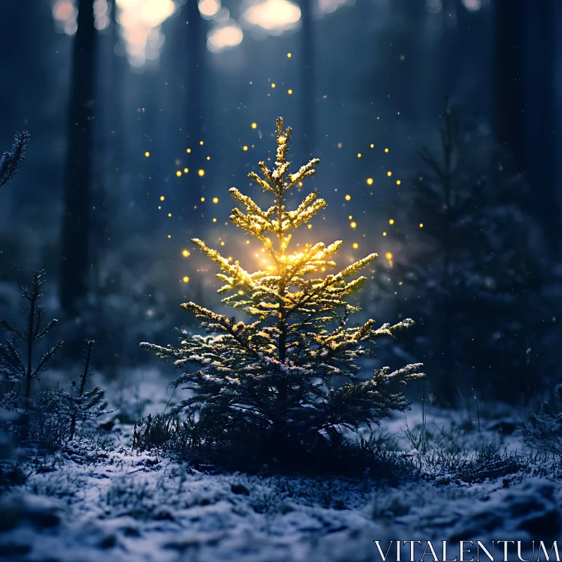 Mystical Pine in Winter Wonderland AI Image