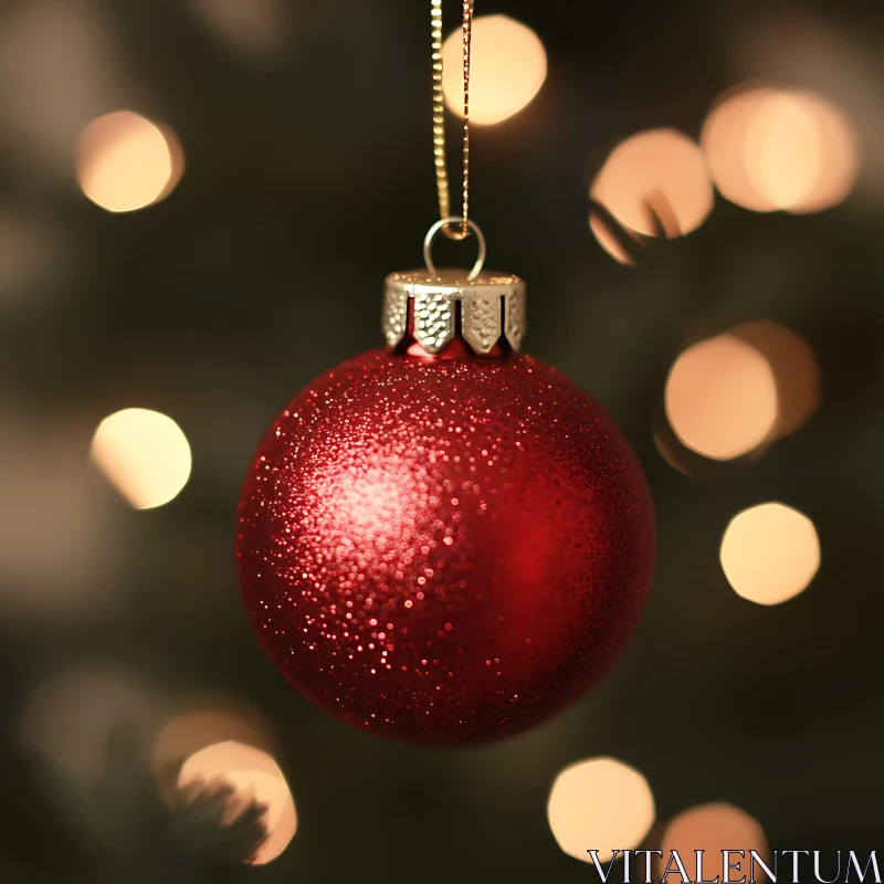 Glittery Red Christmas Ball Decoration AI Image