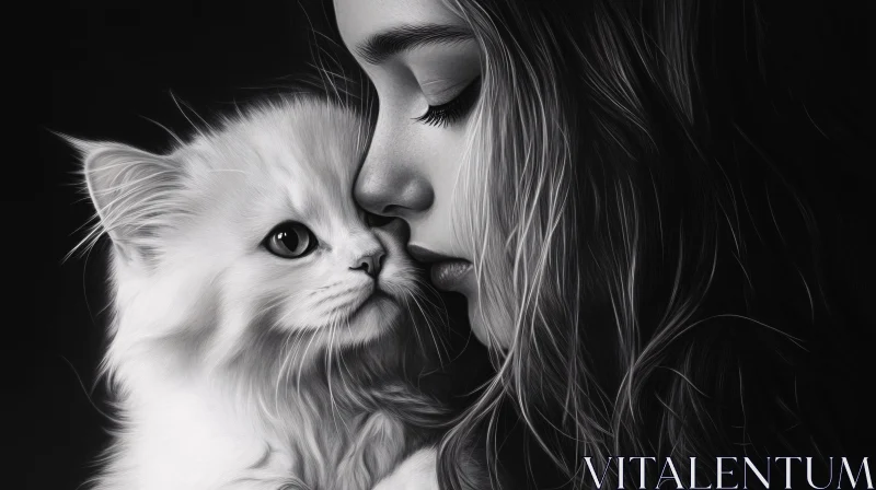 AI ART Intimate Close-Up Portrait of Girl with Fluffy Kitten