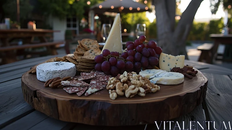 Cheese and Charcuterie Board on Wooden Table - A Gastronomic Delight AI Image
