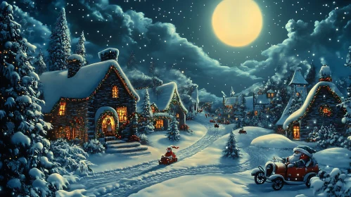 Enchanted Snowy Night in Festive Village