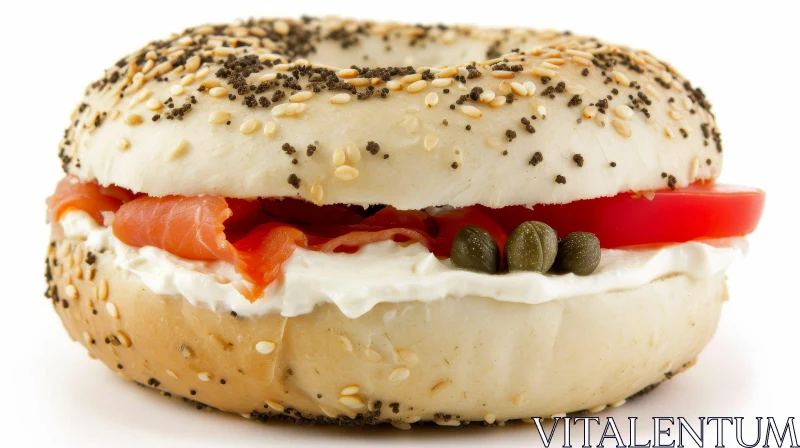 Delicious Bagel with Cream Cheese, Smoked Salmon, Tomato, and Capers AI Image