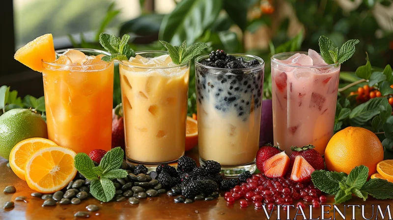 Delicious Fresh Juices with Different Fruits AI Image
