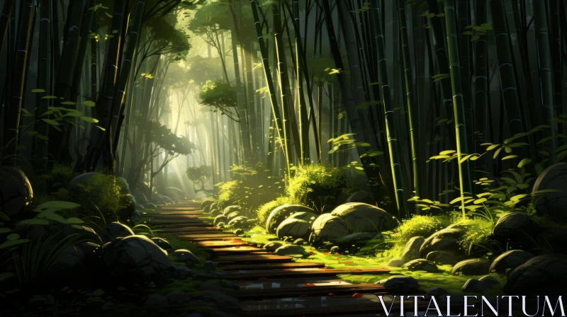 Zen-Inspired Bamboo Forest Path - Animated Illustration AI Image