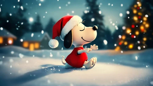 Festive Animated Dog Celebrating Christmas in the Snow