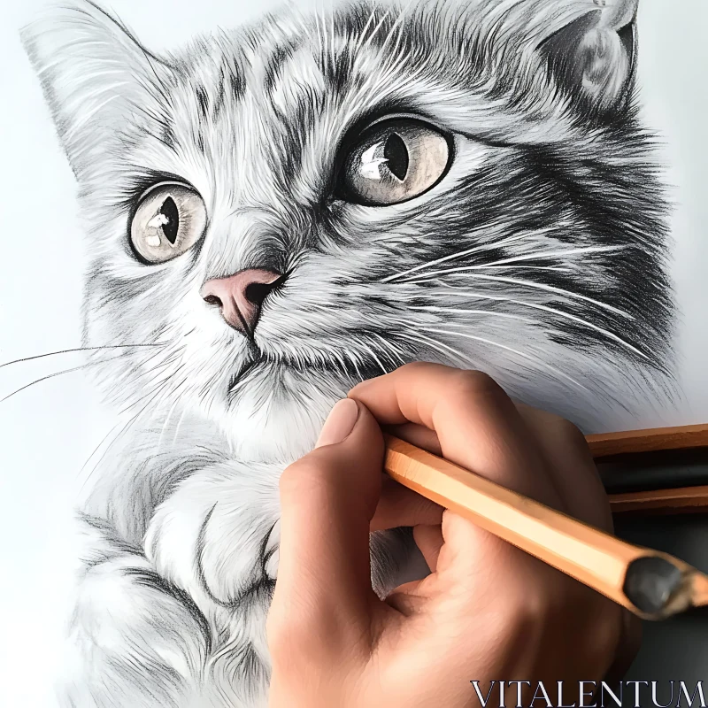 Detailed Sketch of a Kitten in Pencil AI Image