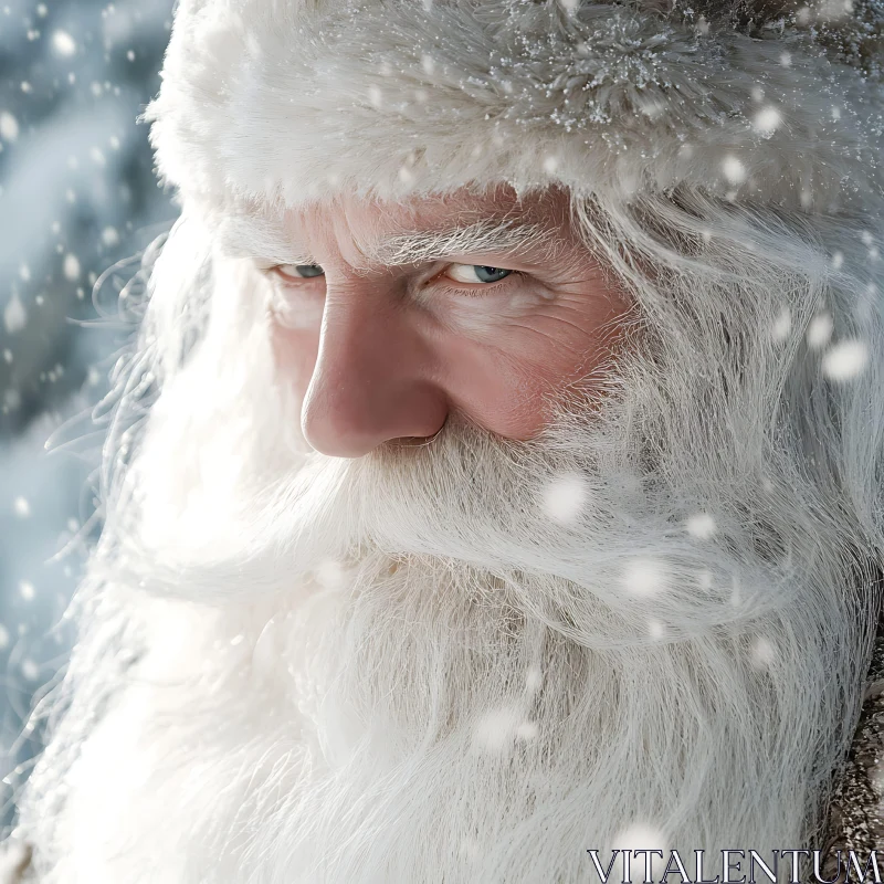 Close-Up of Santa Claus in Snowfall AI Image