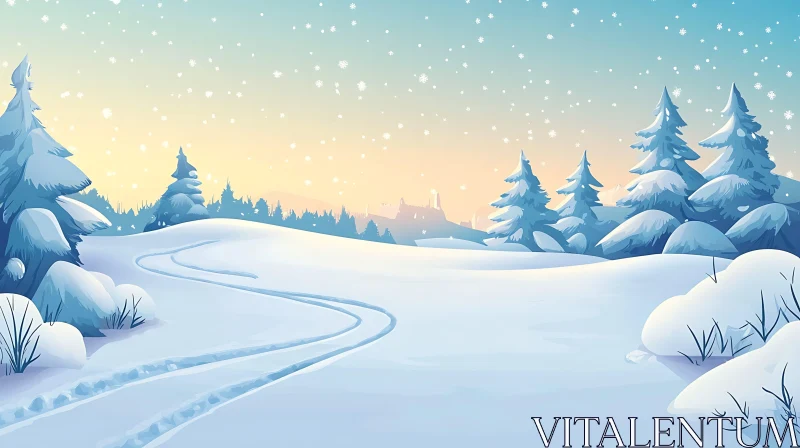 AI ART Serene Snowy Field at Sunrise