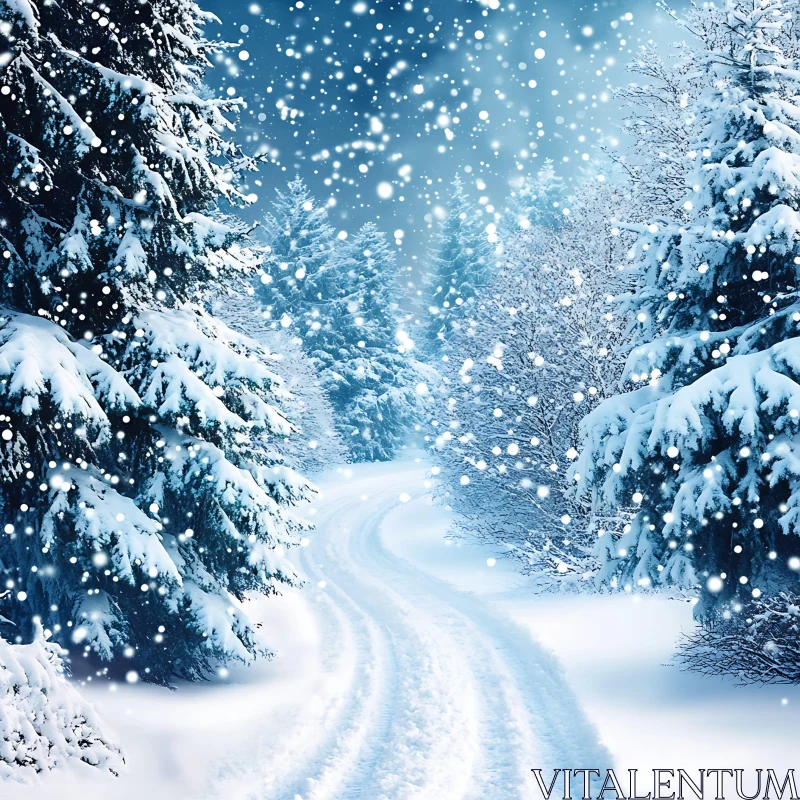 Winter Wonderland Pathway in the Forest AI Image