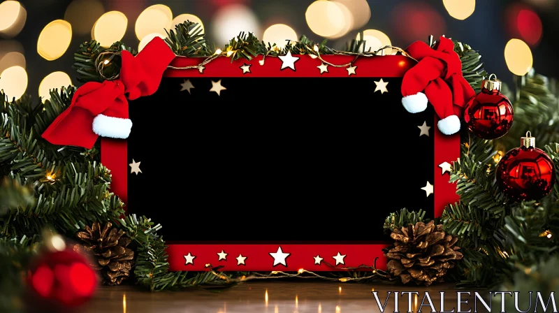 Christmas Frame with Santa Hats and Pine Garlands AI Image