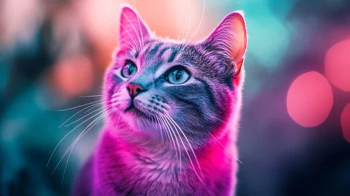 Colorful Neon Cat Portrait