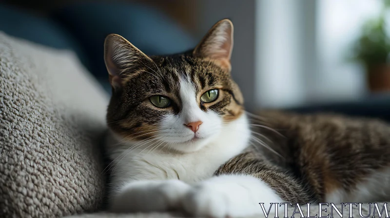 Relaxed Tabby Cat with Green Eyes AI Image