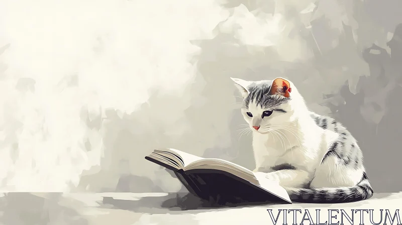 AI ART Whimsical Cat Reading - Detailed Animal Art