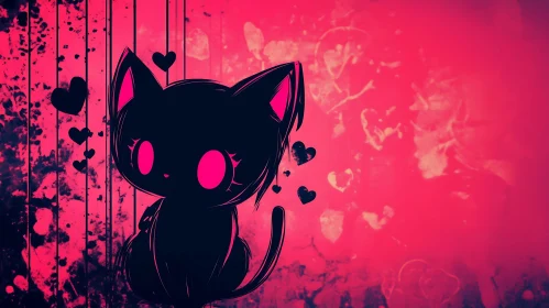 Pink-Themed Anime Cat with Hearts