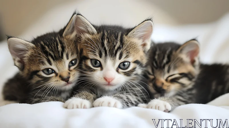 Three Cute Kittens Lying on a White Blanket AI Image