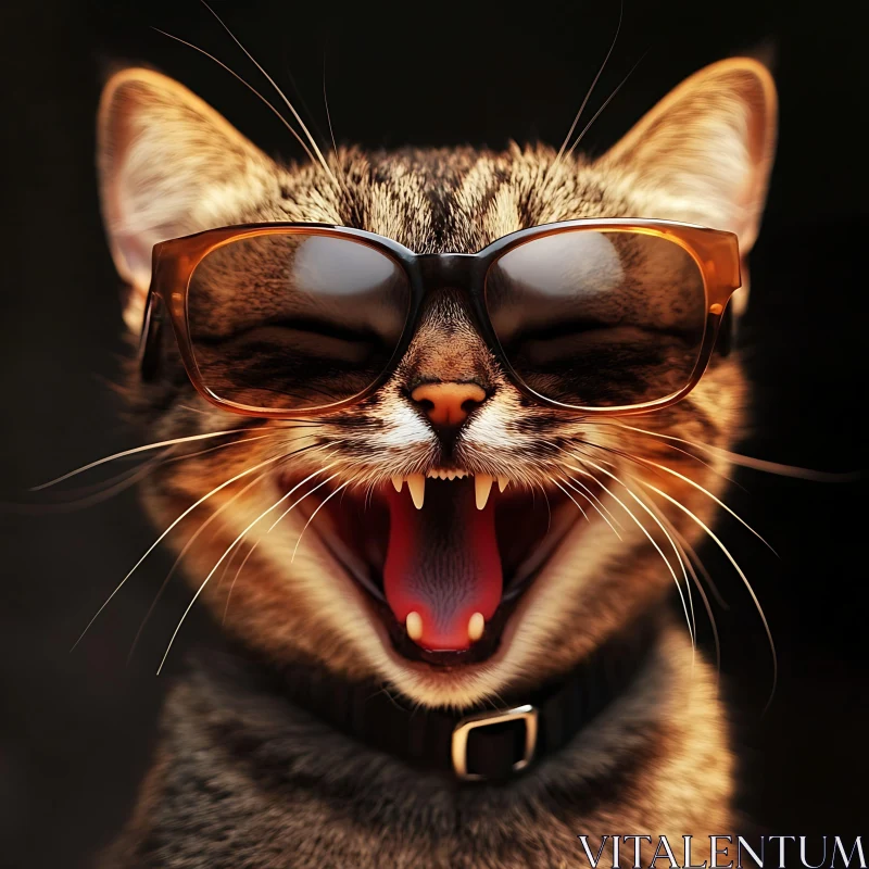 Cool Cat Wearing Sunglasses - Funny Animal Photo AI Image