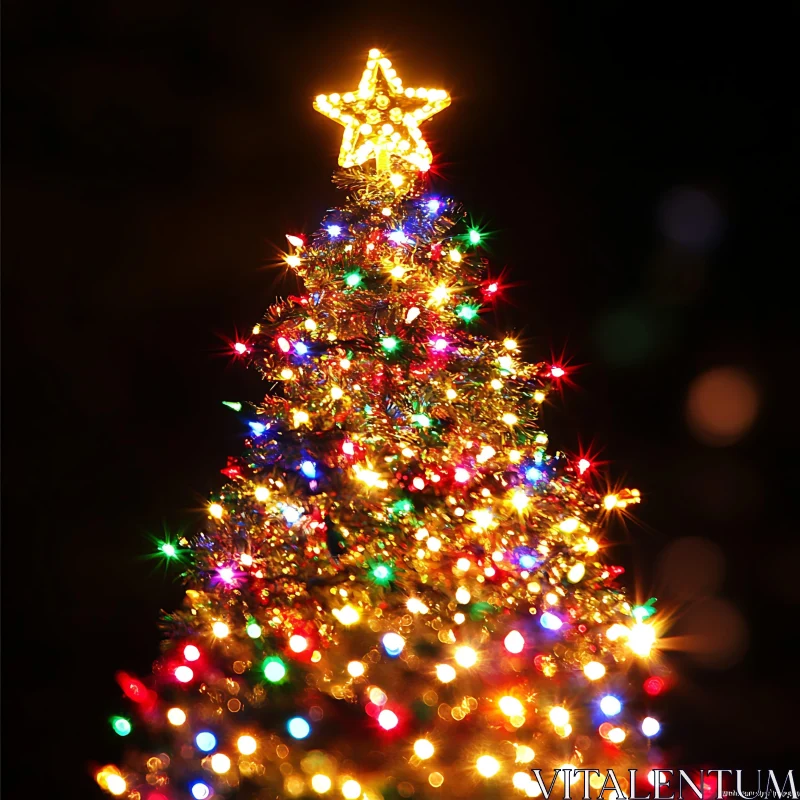 Festive Christmas Tree with Glowing Lights AI Image