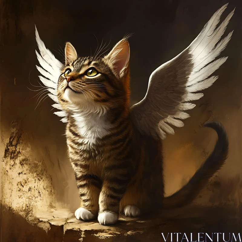 Whimsical Winged Cat Illustration AI Image