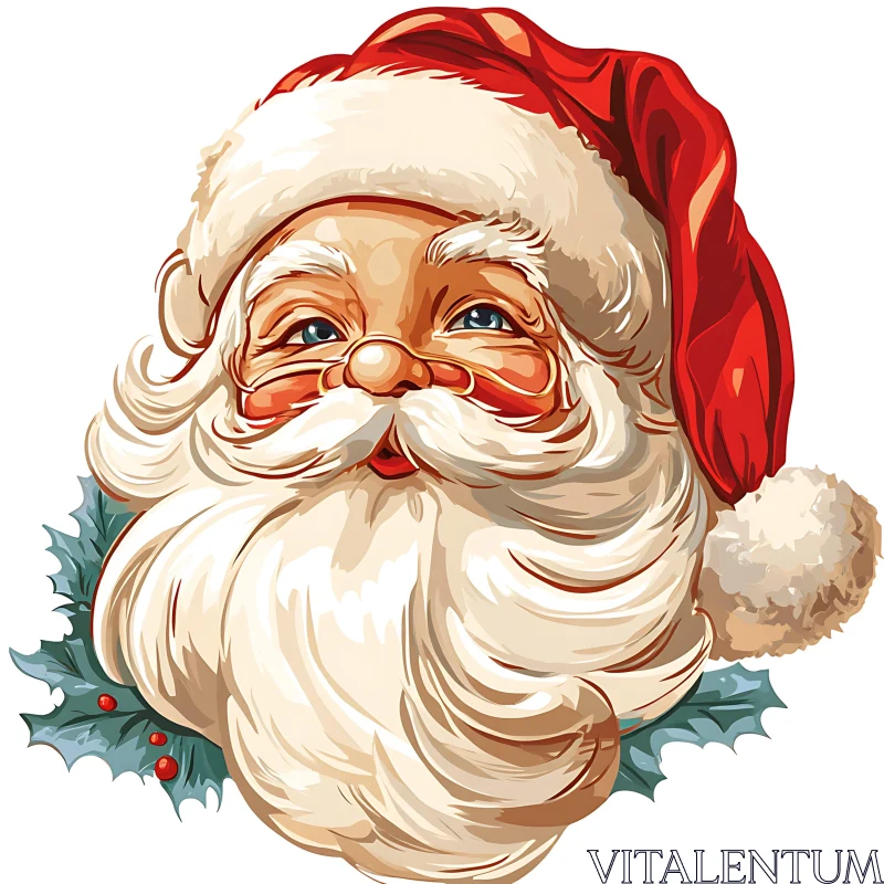 Santa Claus Portrait with Holly AI Image