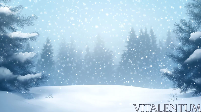 Peaceful Snowfall in Winter Forest AI Image