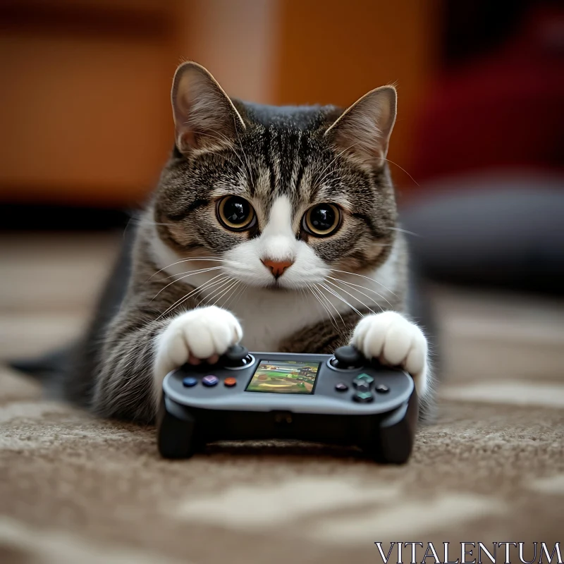 Cat Gamer in Action AI Image