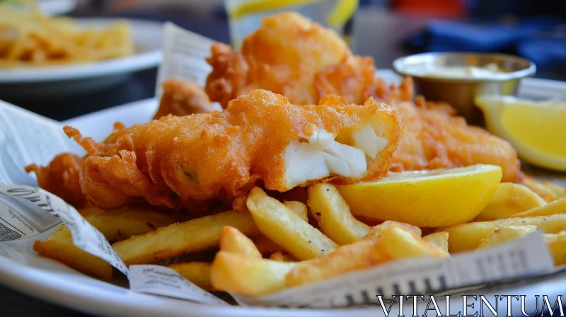 Delicious Fish and Chips on Newspaper | Rustic Food Photography AI Image