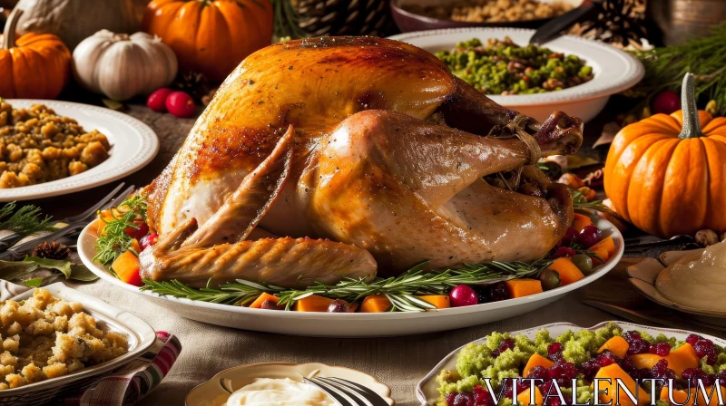 Delicious Thanksgiving Feast: Roasted Turkey and Classic Sides AI Image