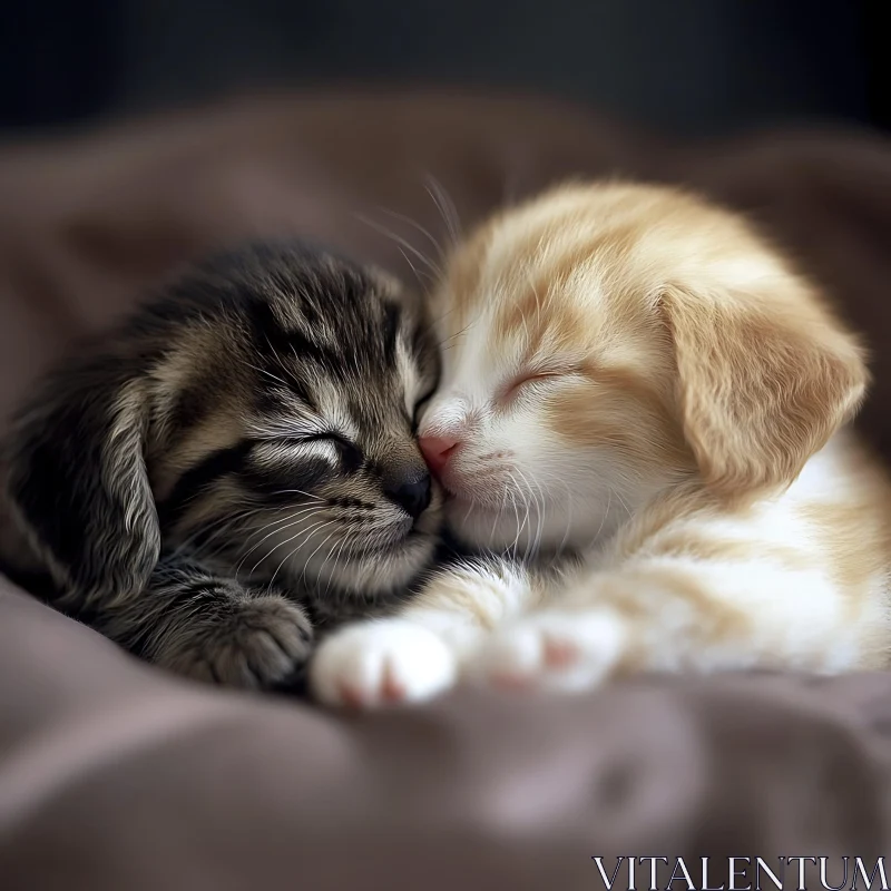 Sleeping Kittens in a Cozy Cuddle AI Image