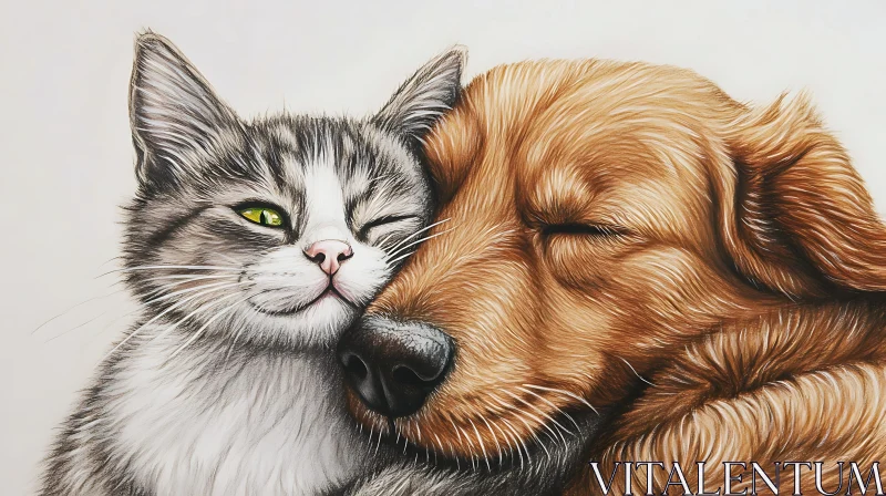 AI ART Tender Moments of Cat and Dog Friendship