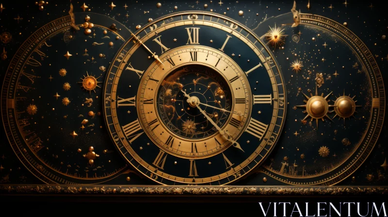 AI ART Golden Mysterious Clock with Starry Details and Intricate Patterns
