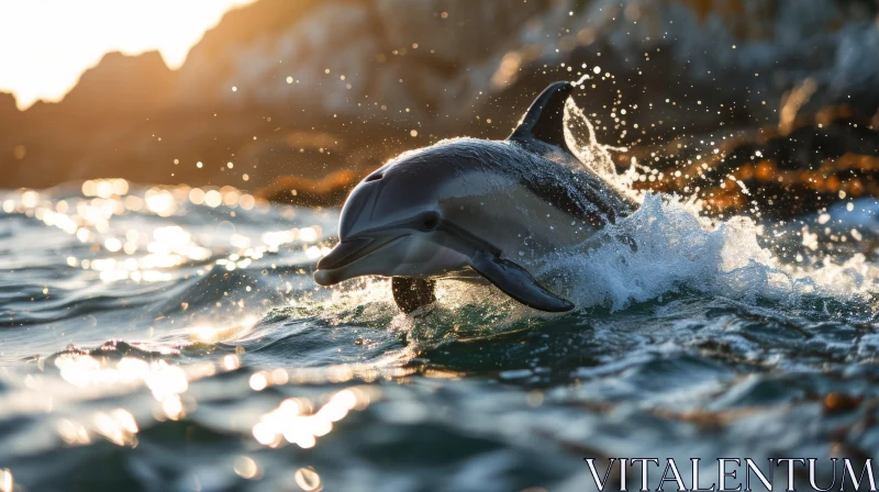 Graceful Dolphin Leaping in Sunset Waters - Nature Photography AI Image