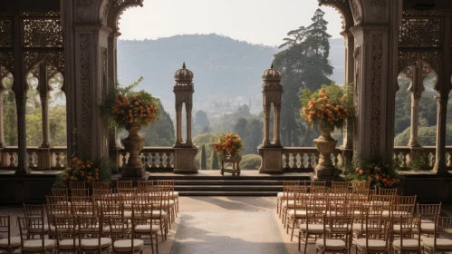Italianate Wedding Ceremony in Castle Yard with Ornate Arbor