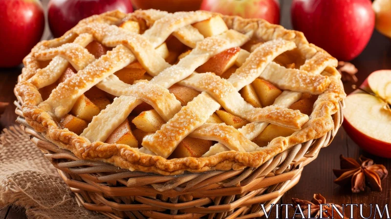 Scrumptious Homemade Apple Pie in a Wicker Basket AI Image