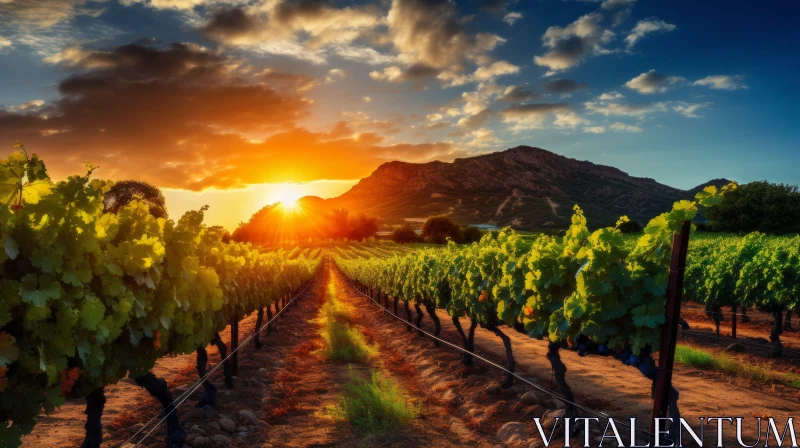 Sunset Over a California Vineyard: A Fantasy Landscape Painting AI Image