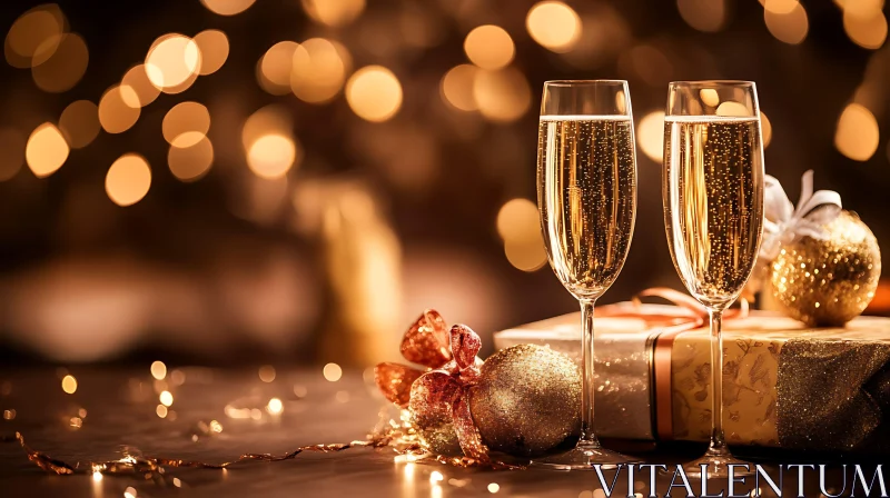 AI ART Festive Celebration with Champagne and Christmas Decor