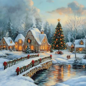 Idyllic Snowy Christmas Village Scene