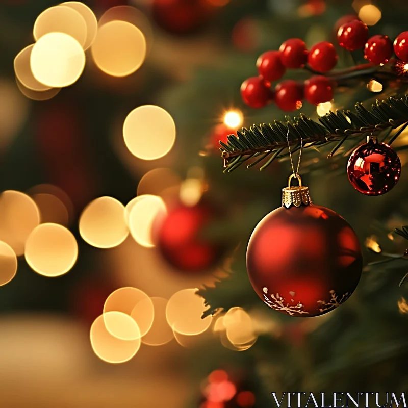 Festive Red and Green Christmas Decor with Bokeh AI Image