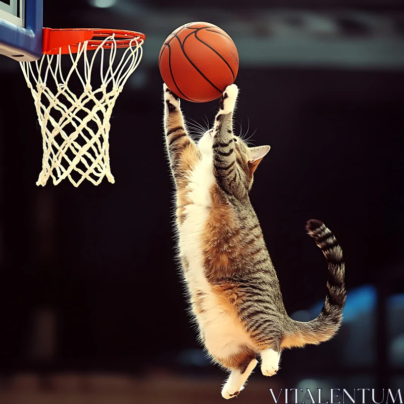 Athletic Cat Leaping for the Hoop AI Image