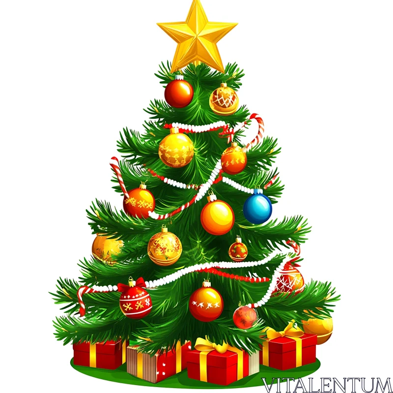 Festive Christmas Tree with Decorations and Presents AI Image