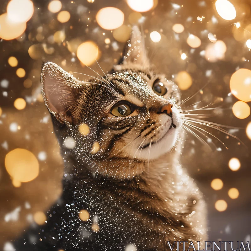 Sparkling Cat with Bokeh Lights AI Image