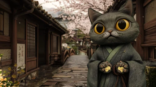 Cat Kimono Japanese Village Art