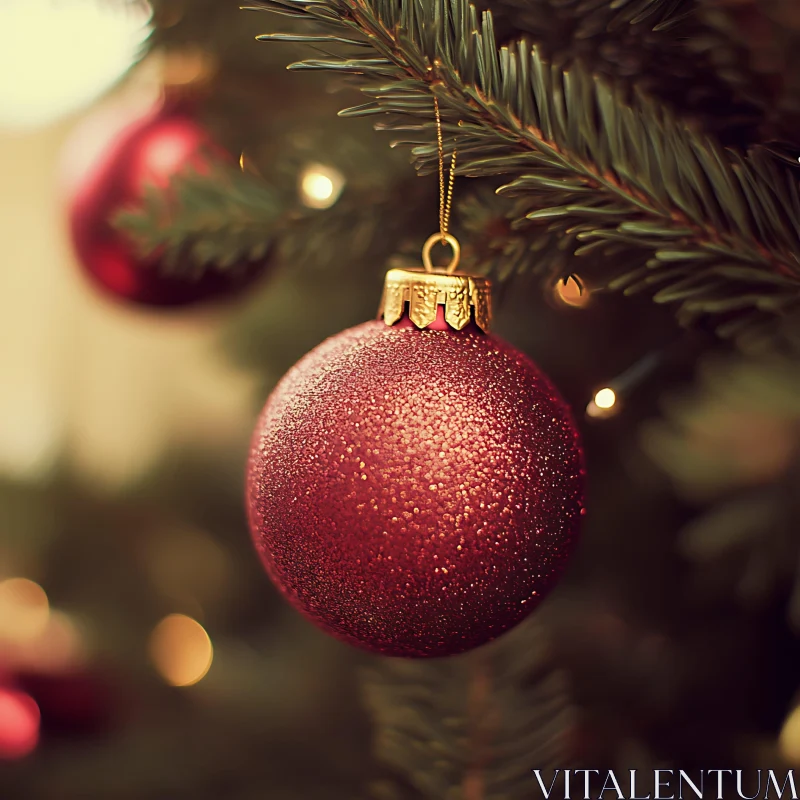 Glittering Holiday Ornament on Christmas Tree AI Image