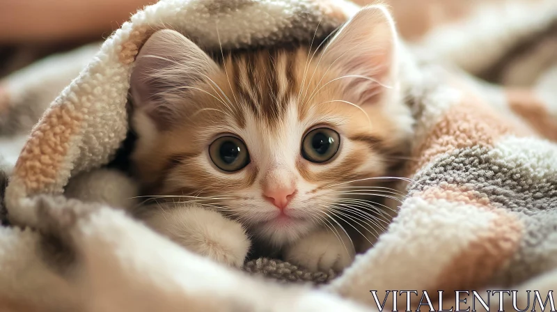 Cute Kitten Wrapped in a Cozy Blanket AI Image