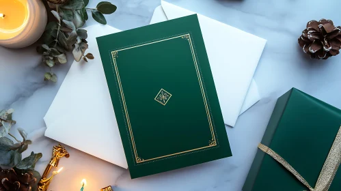 Sophisticated Green Gift Box and Candle Setup