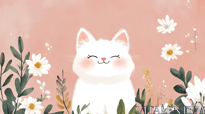 Charming Cat and Daisies Artwork AI Image