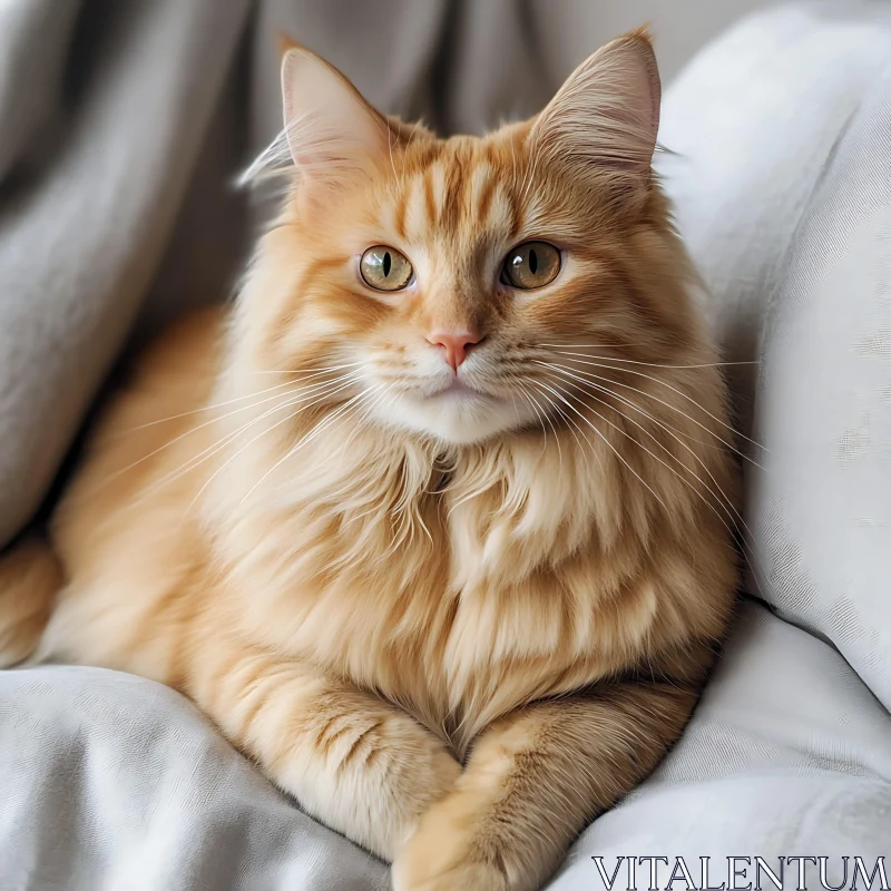 Comfortable Ginger Cat in Soft Surroundings AI Image