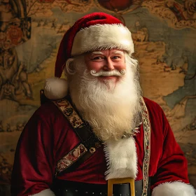 Santa Claus with an Old-Style Map Background