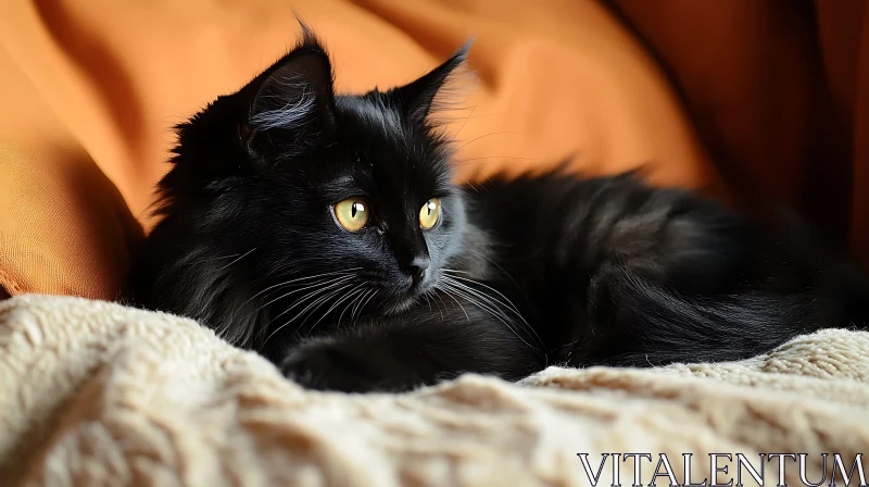 Elegant Black Cat Relaxing in Cozy Surroundings AI Image