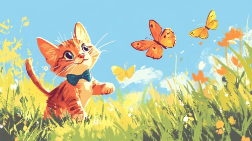 Playful Kitten Chasing Butterflies